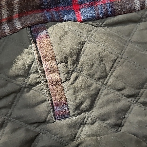 Vintage J CREW Men's Brown Wool Plaid lined chore coat jacket leather collar L - Picture 13 of 15